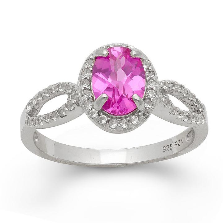 Womens Sapphire Pink Sterling Silver Oval Cocktail Ring