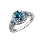 Genuine Swiss Blue Topaz And Created White Sapphire Sterling Silver Ring
