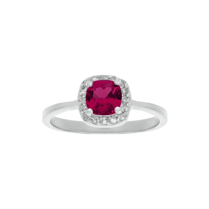 Cushion-cut Lab-created Ruby And Genuine White Topaz Sterling Silver Ring
