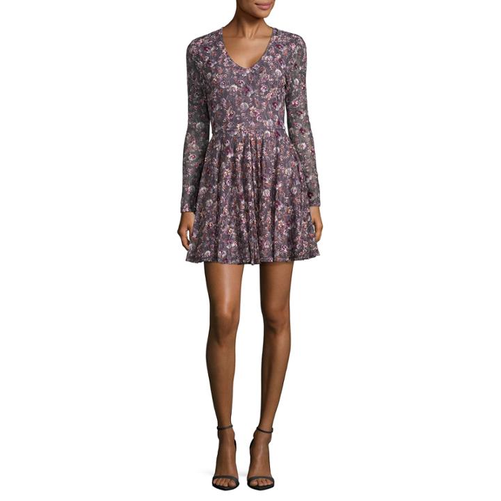 Rewind Long Sleeve Floral A-line Dress-juniors