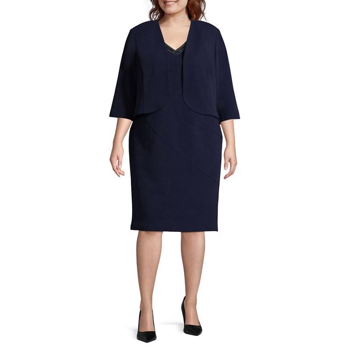 Maya Brooke Long Sleeve Beaded Jacket Dress - Plus