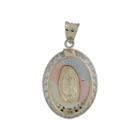 Rene Bargueiras Cubic Zirconia 14k Tri-color Gold Oval Our Lady Of Guadalupe Pendant