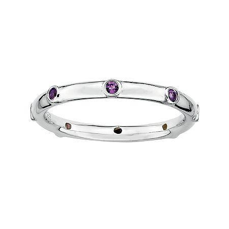 Personally Stackable Genuine Amethyst Sterling Silver Station Ring