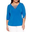Bisou Bisou Elbow Sleeve V Neck Blouse-plus