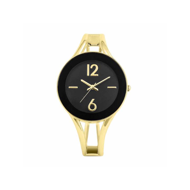 Mixit Womens Gold-tone And Black Bangle Watch