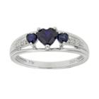 Lab-created Sapphire & Diamond-accent Heart-shaped 3-stone 10k White Gold Ring
