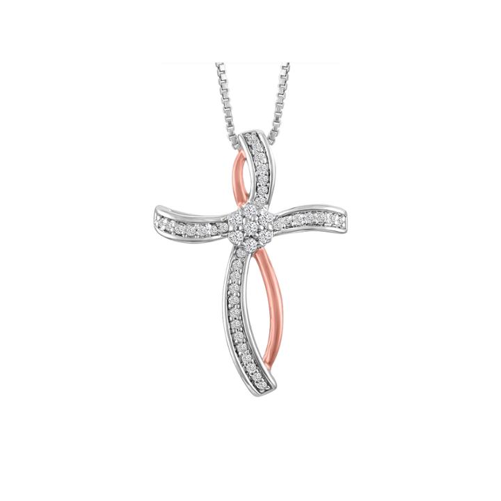Diamond Blossom Womens 1/10 Ct. T.w. White Diamond Sterling Silver & 14k Rose Gold Over Silver Pendant Necklace