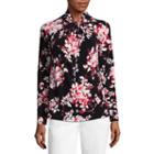 Liz Claiborne Long Sleeve Twist Neck Floral Blouse- Talls