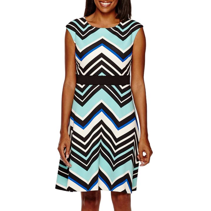 Studio 1 Sleeveless Chevron Fit And Flare Dress