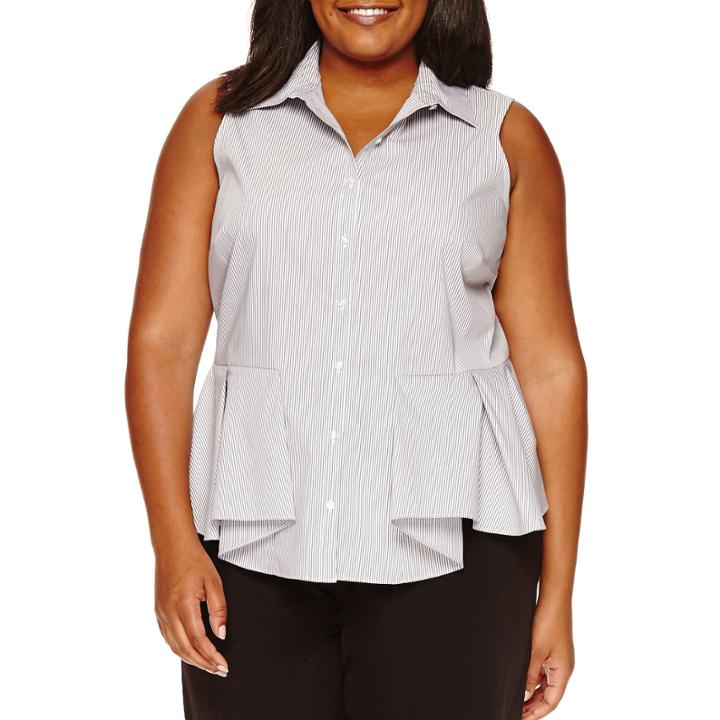 Worthington Sleeveless Stripe Button-front Shirt-plus