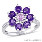 Laura Ashley Womens Genuine Purple Amethyst Sterling Silver Cocktail Ring
