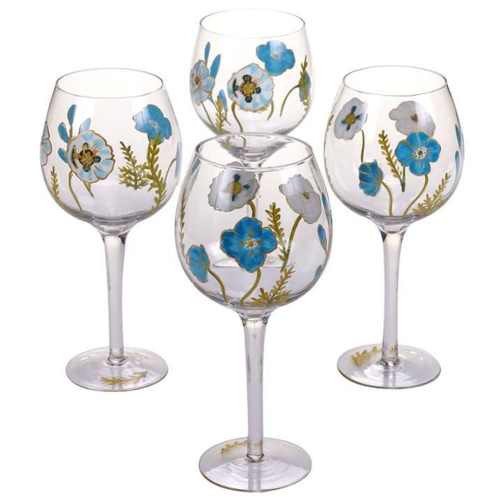 Certified International Greenhouse Set Of 4 Hand-painted Wine Glasses