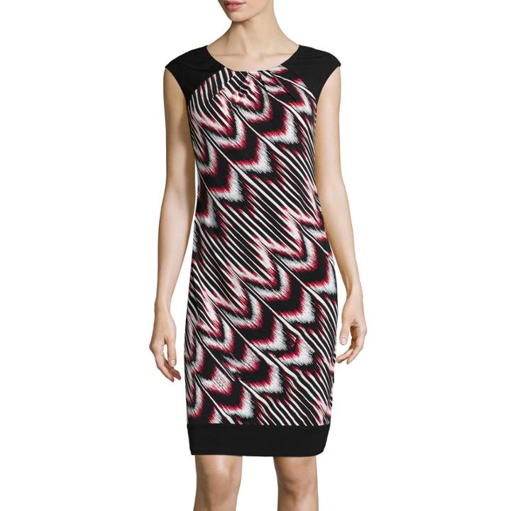 London Style Collection Short-sleeve Diagonal-print Shift Dress
