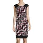 London Style Collection Short-sleeve Diagonal-print Shift Dress