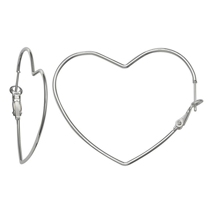 Silver Reflections Silver Plated 50mm Heart Pure Silver Over Brass 42mm Heart Hoop Earrings