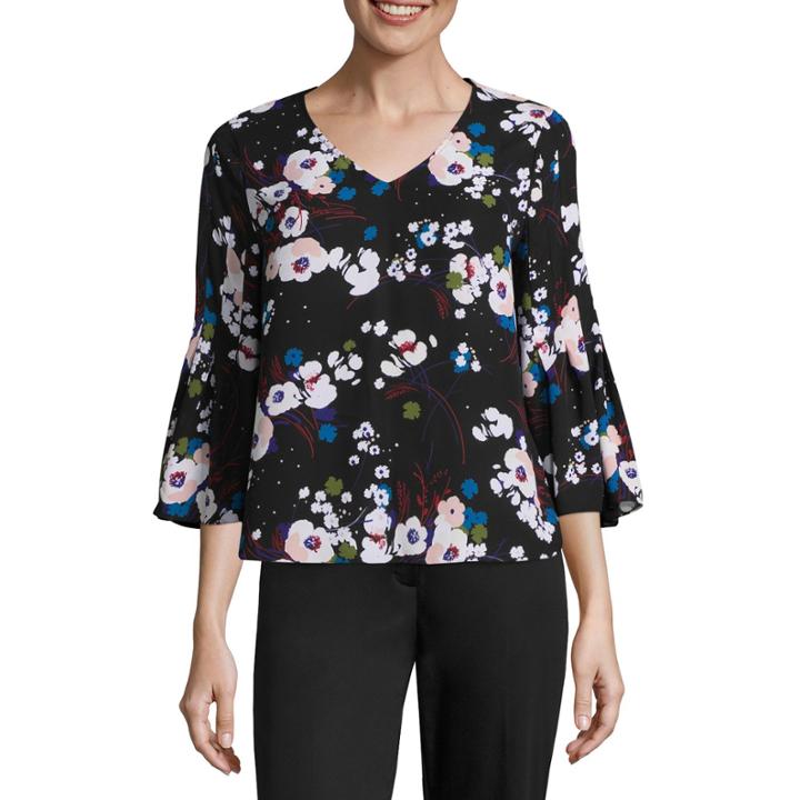 Worthington Bell Sleeve Floral Blouse