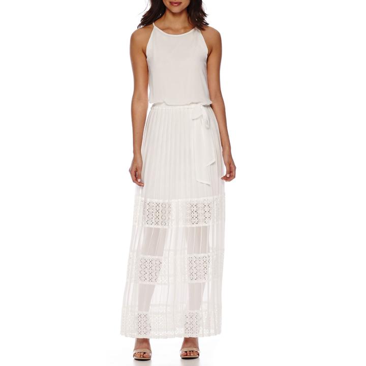 Bisou Bisou Sleeveless Halter Pleated Maxi Dress