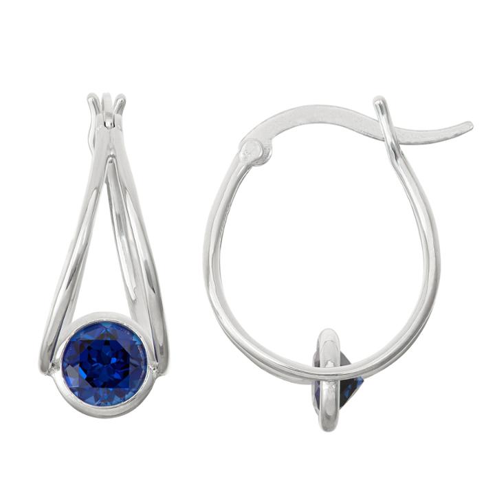 Lab-created Sapphire Sterling Silver Hoop Earrings
