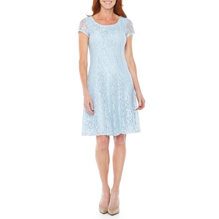 Perceptions Short Sleeve Lace Floral Fit & Flare Dress