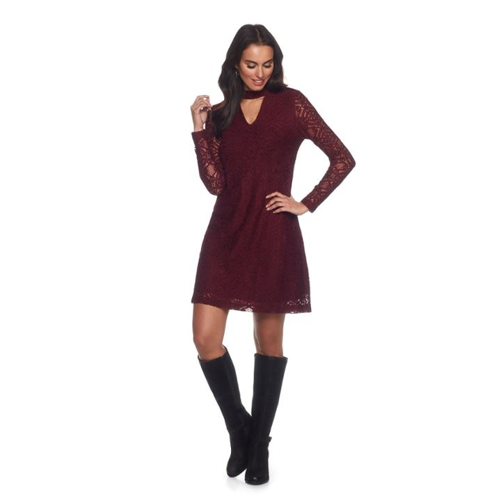 Skyes The Limit Venezia Mock Neck Stretch Lace A-line Dress- Plus