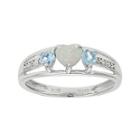 Lab-created Opal & Genuine Blue Topaz Heart-shaped Sterling Silver Ring