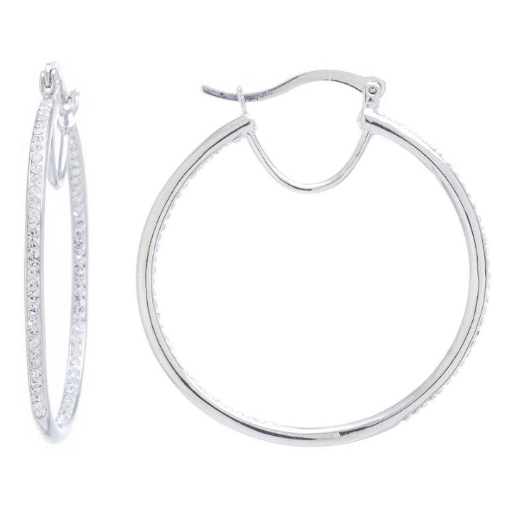 Silver Treasures 40mm Inside Out Click Top Clear Pure Silver Over Brass 40mm Hoop Earrings