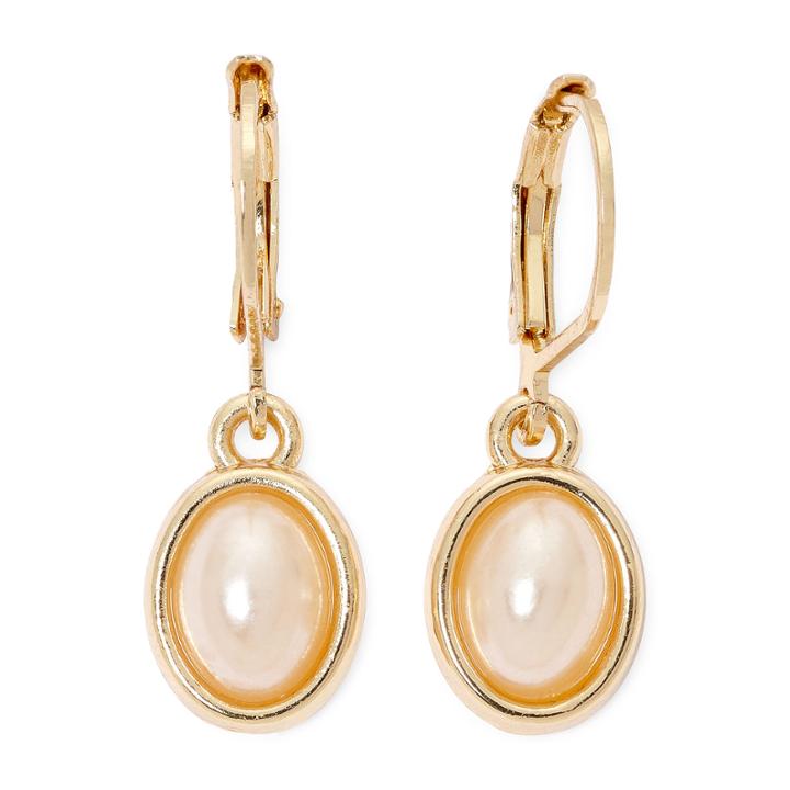 Vieste Simulated Pearl Gold-tone Leverback Earrings