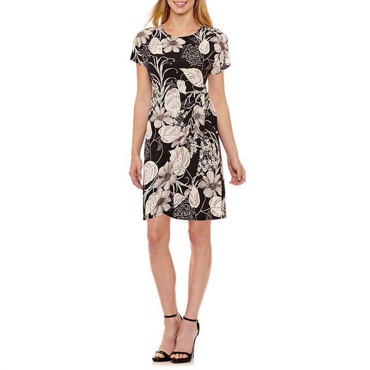 Robbie Bee Short Sleeve Floral Wrap Dress-petites