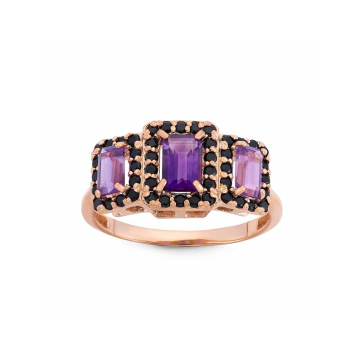 Purple Amethyst Gold Over Silver 3-stone Ring