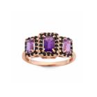 Purple Amethyst Gold Over Silver 3-stone Ring