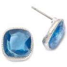 Monet Teal Faceted Button Earrings