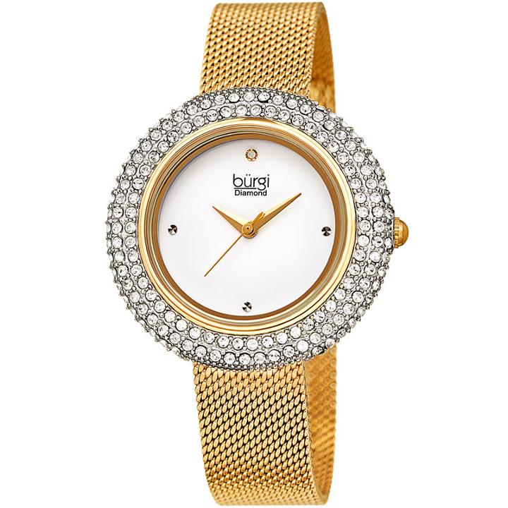 Burgi Womens Gold Tone Strap Watch-b-220yg