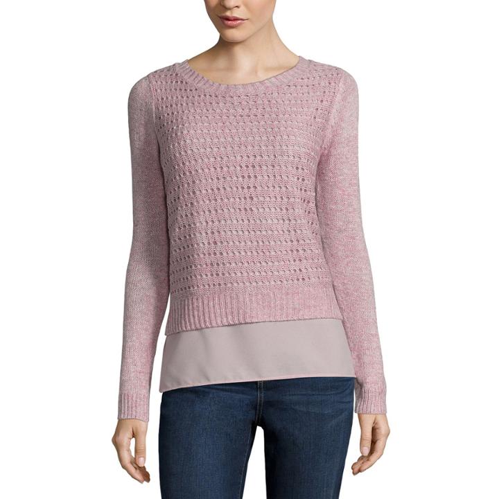 St. John's Bay Long-sleeve Pointelle Layered Sweater