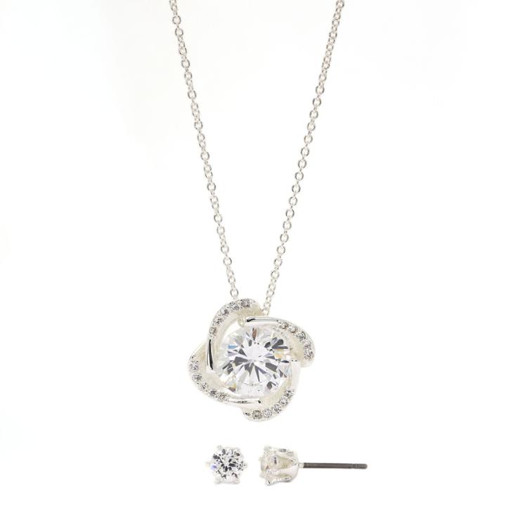 Sparkle Allure Cubic Zirconia Love Knot Set