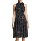 Black Label By Evan Picone Sleeveless Polka Dot Chiffon Dress
