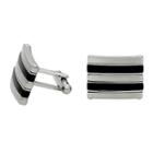 Stainless Steel And Black Rubber Cuff Links