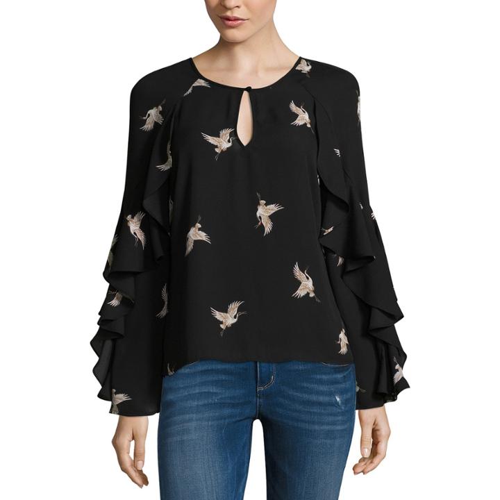 Belle + Sky Key Hole Ruffle Sleeve Top