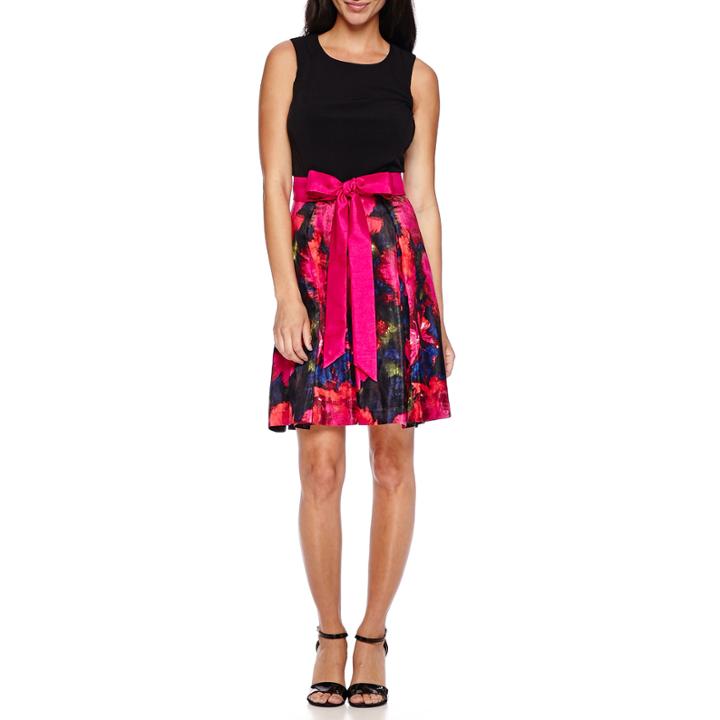 R & K Originals Sleeveless Belted Floral Fit-and-flare Dress