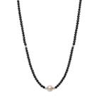 Womens 7.5mm Black Spinel Cultured Freshwater Pearls Sterling Silver Strand Necklace