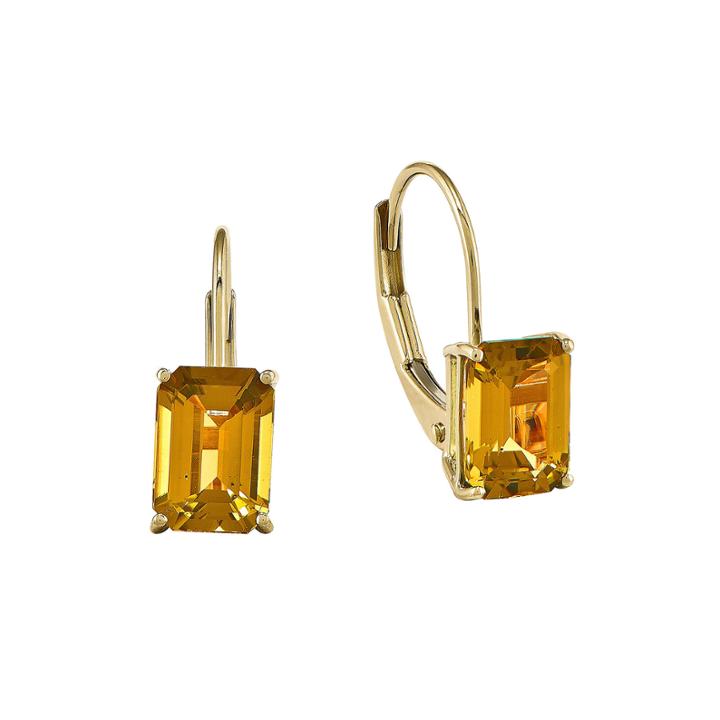 Emerald-cut Genuine Citrine 14k Yellow Gold Leverback Earrings