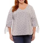 3/4sleeve V-neck Tie Sleeve Blouse - Plus