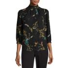 Worthington 3/4 Sleeve High Neck Woven Blouse-petite