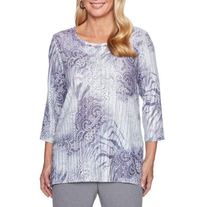 Alfred Dunner Smart Investments 3/4 Sleeve Crew Neck Animal T-shirt-womens
