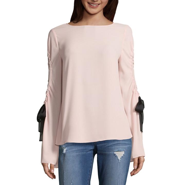 A.n.a Cutout Long Sleeve Crew Neck Woven Blouse