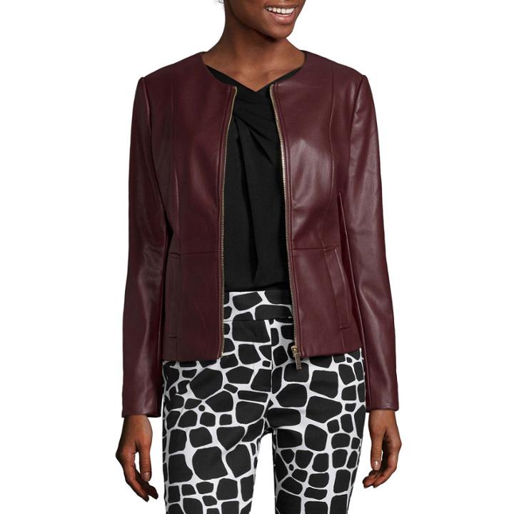 Liz Claiborne Long-sleeve Pleather Jacket - Tall
