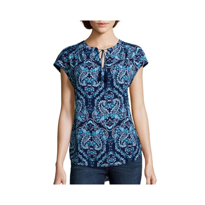 St. John's Bay Short-sleeve Tie Front Peasant Shirt