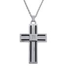Mens Diamond-accent Stainless Steel & Black Ip Cable Cross Pendant Necklace