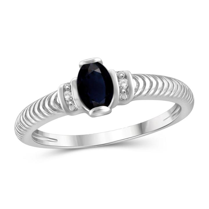 Womens Diamond Accent Blue Sapphire Sterling Silver Band