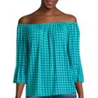 I 'heart' Ronson 3/4-sleeve Gingham Bardot Jersey Top