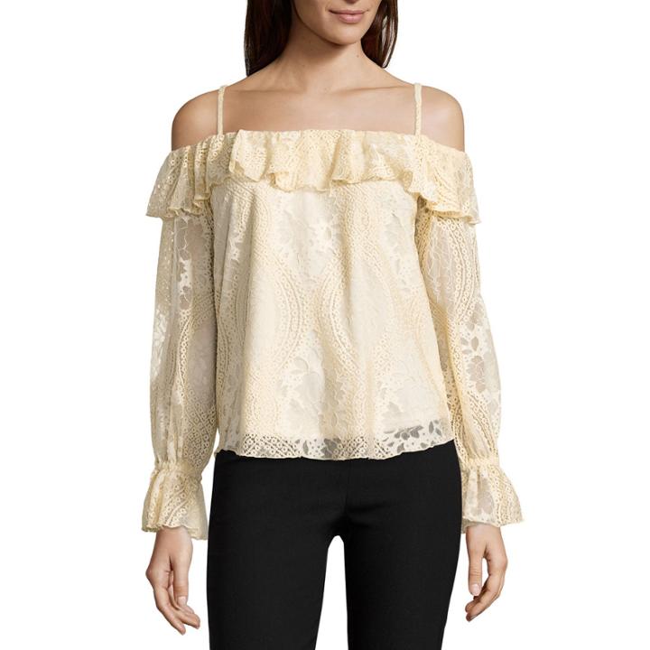 By & By Long Sleeve Lace Blouse-juniors